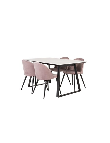 Matgrupp Estelle med Velvet matstolar, 140 × 90 cm