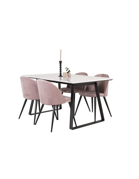 Matgrupp Estelle med Velvet matstolar, 140 × 90 cm