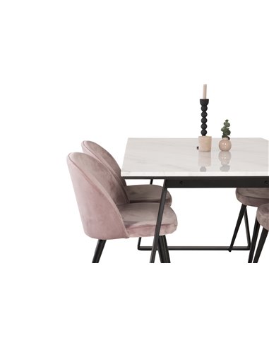 Matgrupp Estelle med Velvet matstolar, 140 × 90 cm
