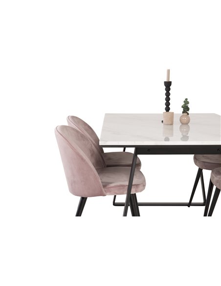 Matgrupp Estelle med Velvet matstolar, 140 × 90 cm