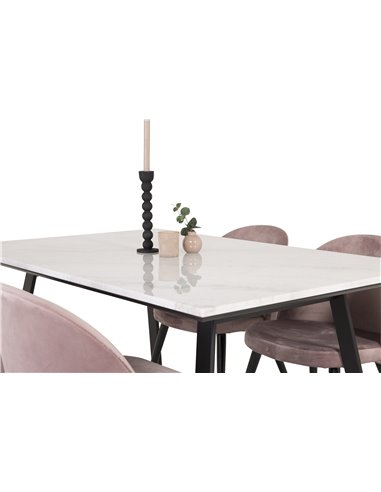 Matgrupp Estelle med Velvet matstolar, 140 × 90 cm