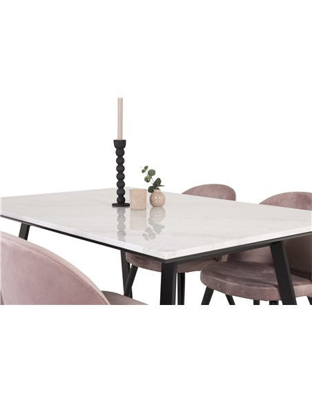Matgrupp Estelle med Velvet matstolar, 140 × 90 cm