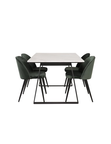 Matgrupp Estelle med Velvet matstolar, 140 × 90 cm