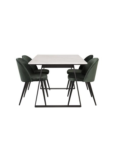 Matgrupp Estelle med Velvet matstolar, 140 × 90 cm