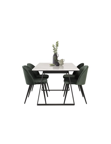 Matgrupp Estelle med Velvet matstolar, 140 × 90 cm