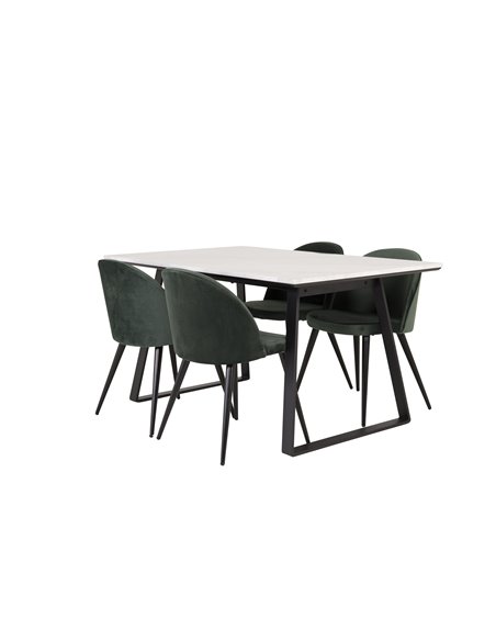 Matgrupp Estelle med Velvet matstolar, 140 × 90 cm