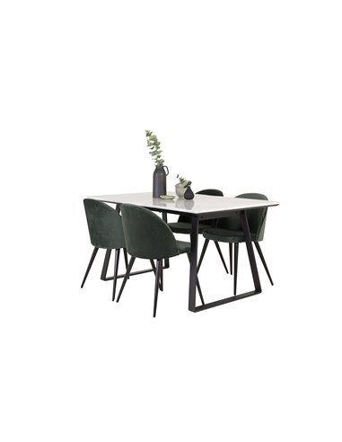 Matgrupp Estelle med Velvet matstolar, 140 × 90 cm