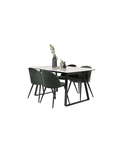 Matgrupp Estelle med Velvet matstolar, 140 × 90 cm