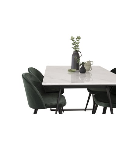 Matgrupp Estelle med Velvet matstolar, 140 × 90 cm