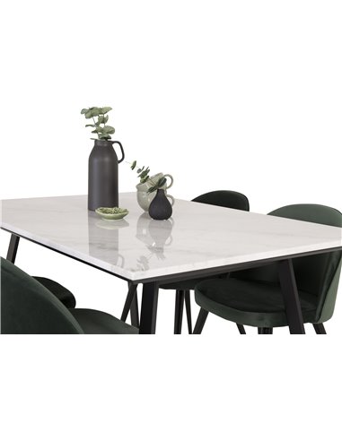 Matgrupp Estelle med Velvet matstolar, 140 × 90 cm