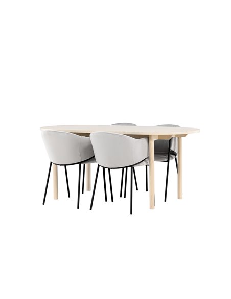 Matgrupp Andy med Evelina matstolar, 180 × 90 cm