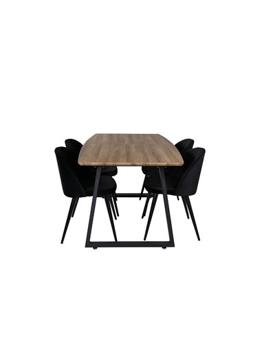 Matgrupp Inca med Velvet matstolar, 160 × 85 cm