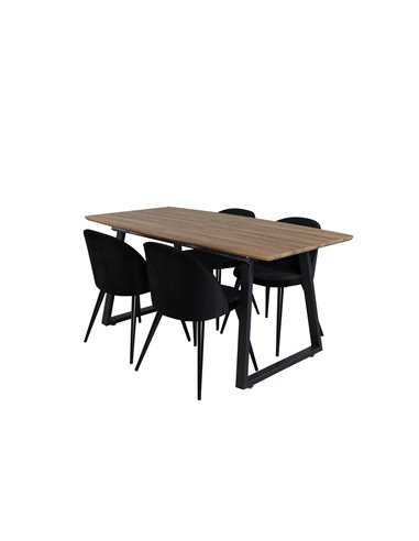 Matgrupp Inca med Velvet matstolar, 160 × 85 cm