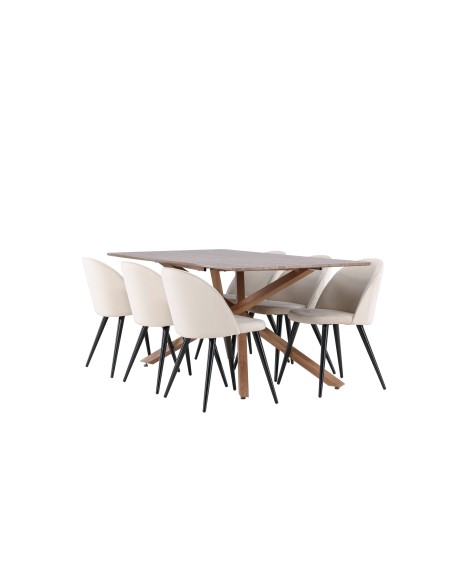 Matgrupp Piazza med Velvet matstolar, 180 × 90 cm