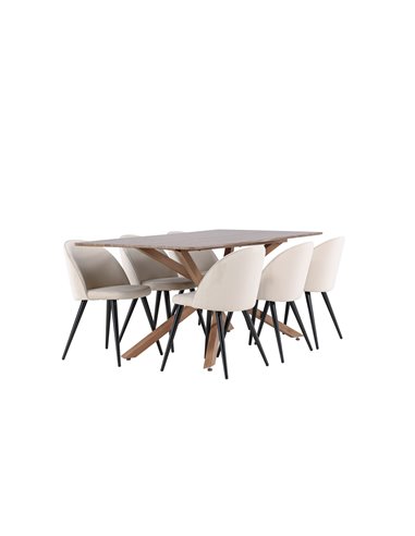 Matgrupp Piazza med Velvet matstolar, 180 × 90 cm