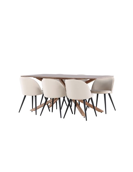 Matgrupp Piazza med Velvet matstolar, 180 × 90 cm