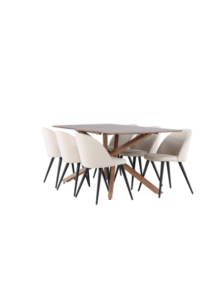 Matgrupp Piazza med Velvet matstolar, 180 × 90 cm
