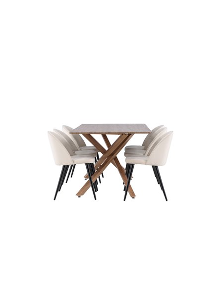 Matgrupp Piazza med Velvet matstolar, 180 × 90 cm