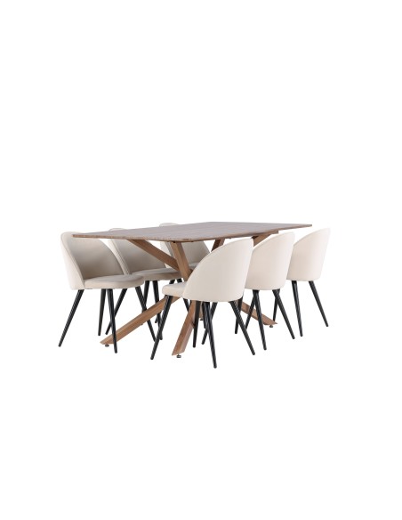 Matgrupp Piazza med Velvet matstolar, 180 × 90 cm