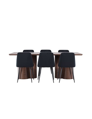 Matgrupp Olivia med Night matstolar, 210 × 100 cm