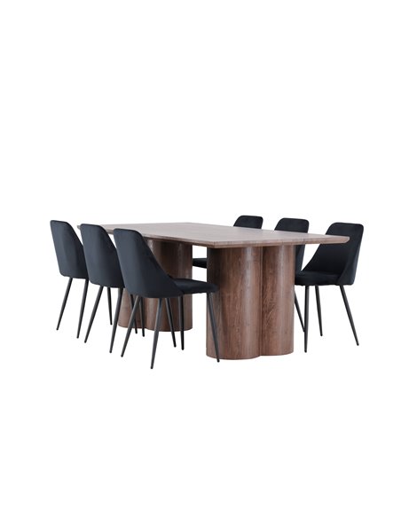 Matgrupp Olivia med Night matstolar, 210 × 100 cm