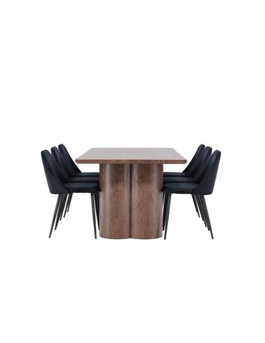 Matgrupp Olivia med Night matstolar, 210 × 100 cm
