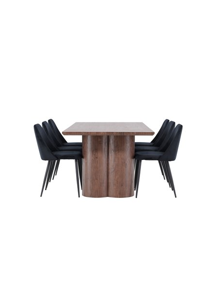 Matgrupp Olivia med Night matstolar, 210 × 100 cm