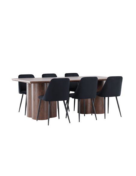 Matgrupp Olivia med Night matstolar, 210 × 100 cm