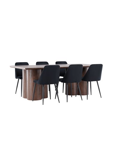 Matgrupp Olivia med Night matstolar, 210 × 100 cm