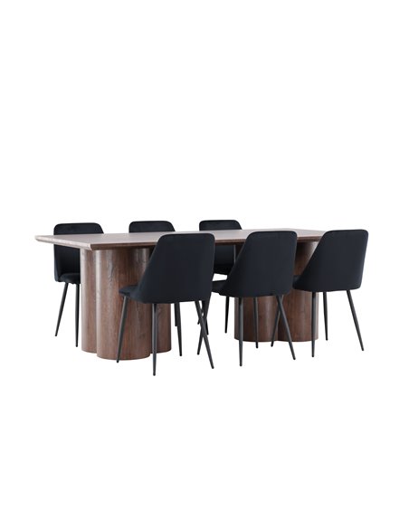 Matgrupp Olivia med Night matstolar, 210 × 100 cm