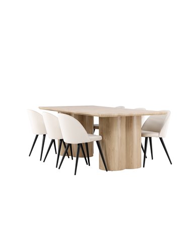 Matgrupp Olivia med Velvet matstolar, 210 × 100 cm