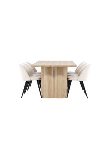 Matgrupp Olivia med Velvet matstolar, 210 × 100 cm