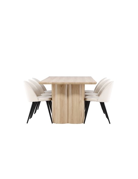 Matgrupp Olivia med Velvet matstolar, 210 × 100 cm