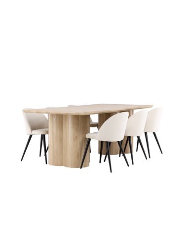Matgrupp Olivia med Velvet matstolar, 210 × 100 cm
