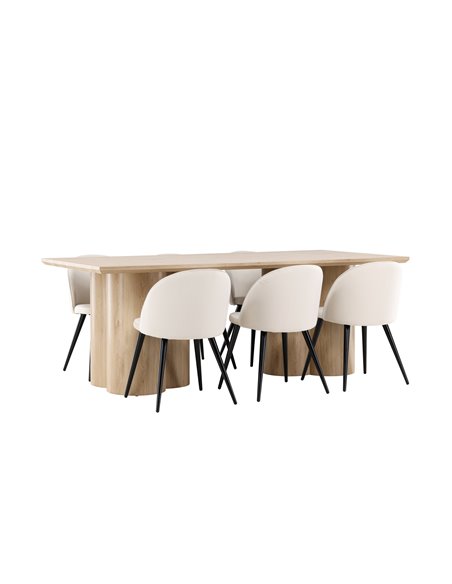 Matgrupp Olivia med Velvet matstolar, 210 × 100 cm