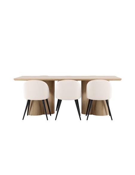 Matgrupp Olivia med Velvet matstolar, 210 × 100 cm