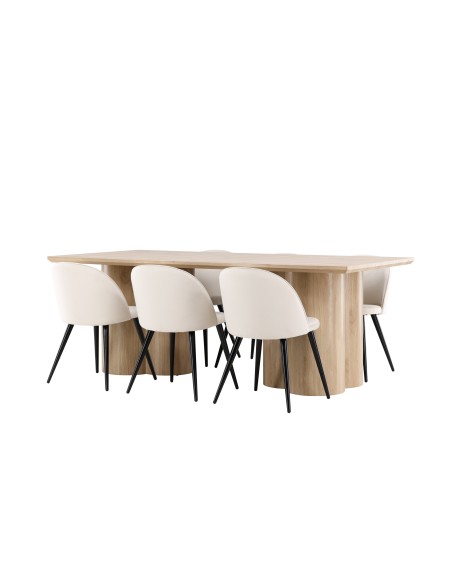 Matgrupp Olivia med Velvet matstolar, 210 × 100 cm