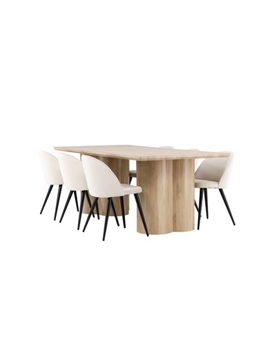 Matgrupp Olivia med Velvet matstolar, 210 × 100 cm