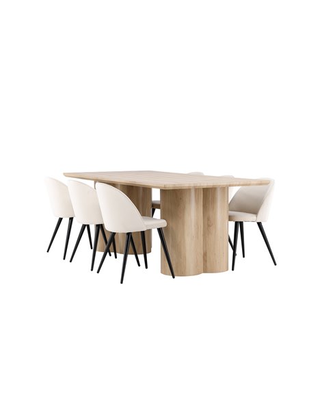 Matgrupp Olivia med Velvet matstolar, 210 × 100 cm