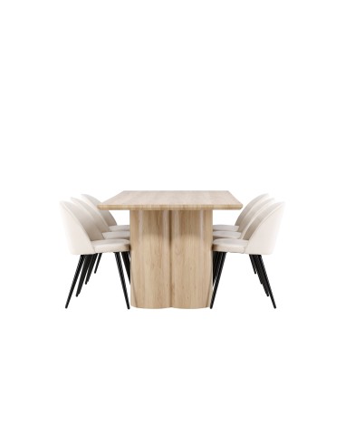 Matgrupp Olivia med Velvet matstolar, 210 × 100 cm