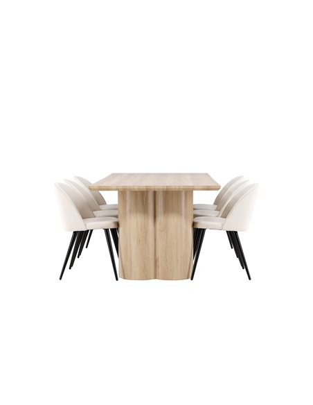Matgrupp Olivia med Velvet matstolar, 210 × 100 cm