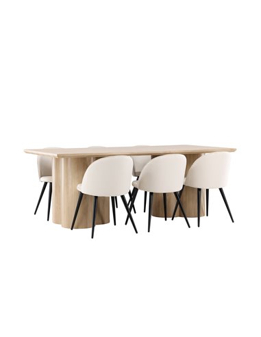 Matgrupp Olivia med Velvet matstolar, 210 × 100 cm