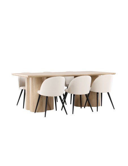 Matgrupp Olivia med Velvet matstolar, 210 × 100 cm