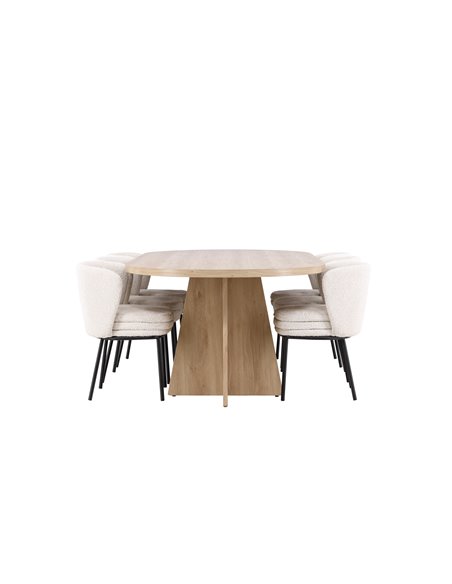 Matgrupp Bootcut med Agnes matstolar, 230 × 115 cm