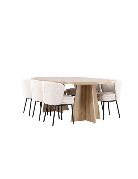 Matgrupp Bootcut med Agnes matstolar, 230 × 115 cm