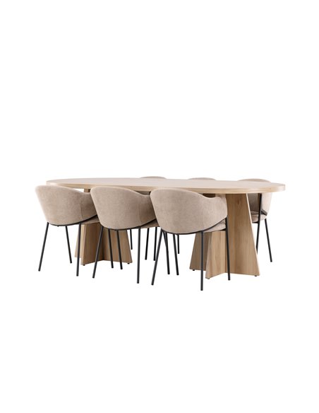 Matgrupp Bootcut med Evelina matstolar, 230 × 115 cm