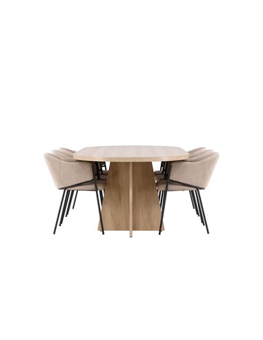 Matgrupp Bootcut med Evelina matstolar, 230 × 115 cm