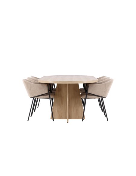 Matgrupp Bootcut med Evelina matstolar, 230 × 115 cm