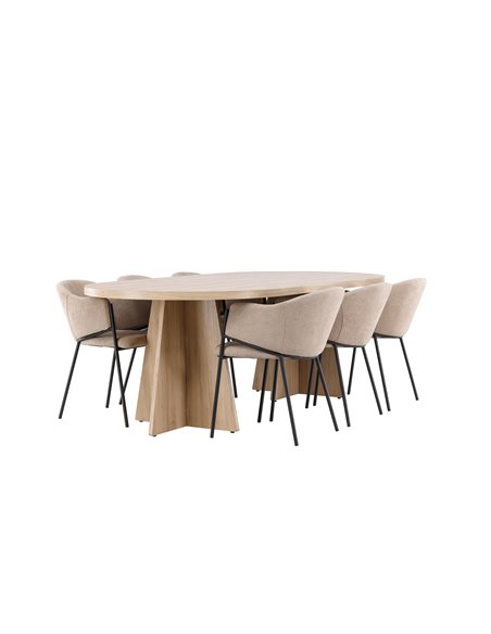 Matgrupp Bootcut med Evelina matstolar, 230 × 115 cm