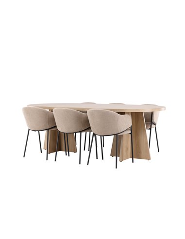 Matgrupp Bootcut med Evelina matstolar, 230 × 115 cm